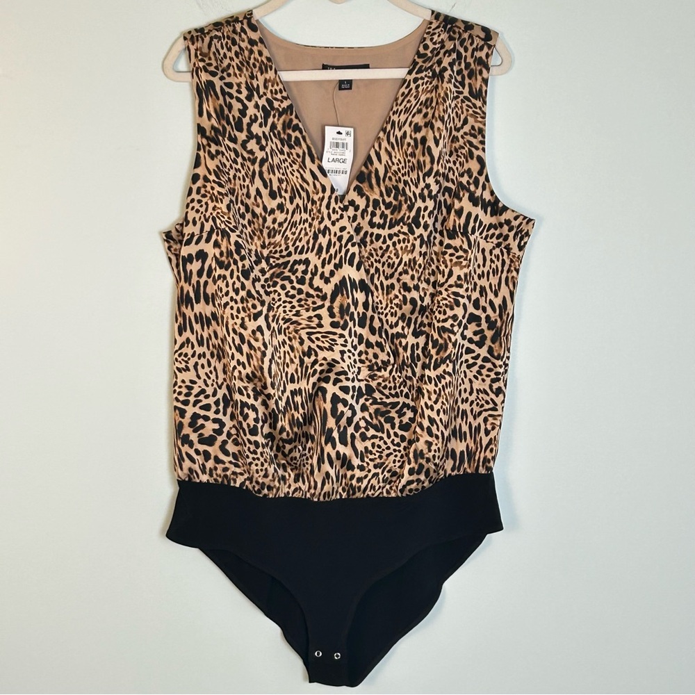 INC International Concepts Maisie Leopard Print Surplice Sleeveless Bodysuit